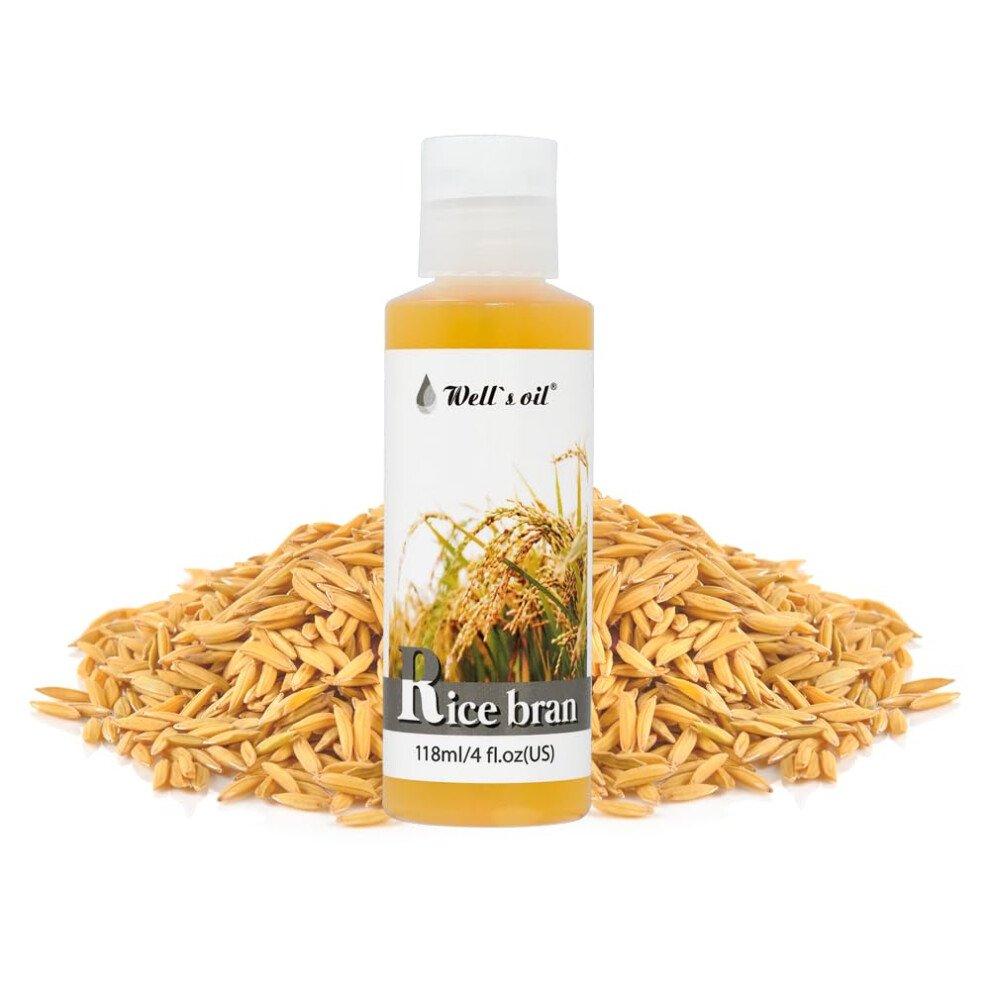 Well's Oil Rice Bran Oil | 100% Pure Natural Carrier Oil | Refined Cold Pressed | For Body Skin & Hair (4Oz / 118Ml)