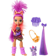 Mattel Cave Club Roaralai-Puppe (810 Zoll lila Haare), bewegliche prhistorische Modepuppe mit Dinosaurier-Haustier und Zubehr, Geschenk fr Kinder