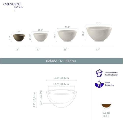 Crescent Garden Delano Plantador Vaso de parede dupla de 16 polegadas (ardsia) 1