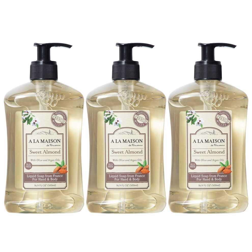 A La Maison French Liquid Hand Soap Almond - Natural Hand Wash Made With Essential Oils - Biodegradable Plant-Based Vegan Cruelty-Free Alcoh