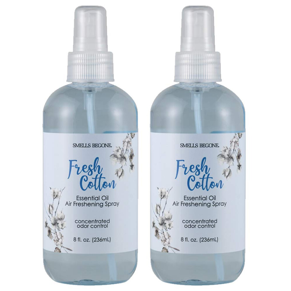 SMELLS BEGONE Essential Oil Air Freshener Spray - Odor Eliminator - 2 Pack - 8 Ounce (Fresh Cotton)-image-OPC-PHWTHH2-NEW