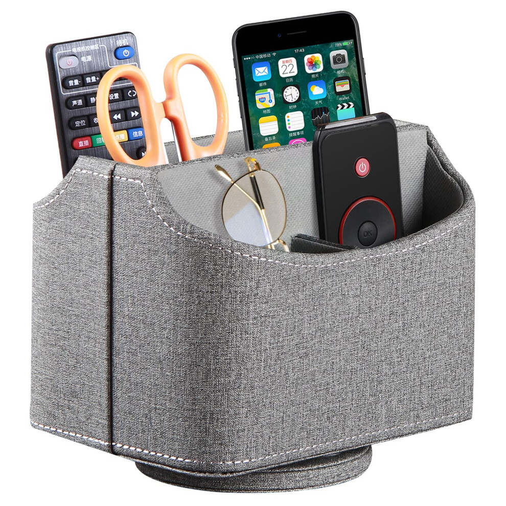 PUSU Leather 360Rotatable Remote Control Holder Nightstand TV Remote Caddy Office Supplies Desktop Organizer Spinning Storage Box for Pen Mail Ph-image-OPC-PHWTHM2-NEW