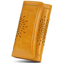 APHISON Dame tegneb?ger RFID blokerende PU l?der clutch lang tegnebog til kvinder Kortholder Telefon Organizer Dame rejsepung Hollow Out Solsikke