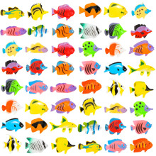 PROLOSO 48 stk Leget?jsfisk Tropiske fisk Figurleges?t Plast Havdyr-temafester til b?rn Sm?b?rn Badeleget?j (stil 2)