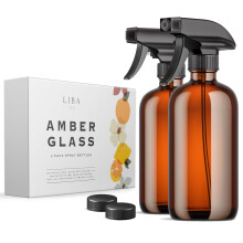 LiBa Amber Glass Spray Bottles 2 Pack 16 oz Refillable Empty Spray Bottle for Cleaning Essential Oils Hair Plants Adjustable Nozzle for Squi