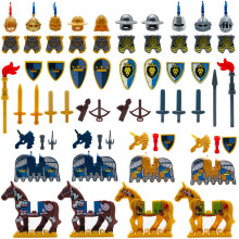 MIUTRUE Middeleeuwse Wapens Accessoires Ridders Blok Speelgoed met Figuren (10 Sets Wapens & 4 Sets Paarden & 10 Figuren)