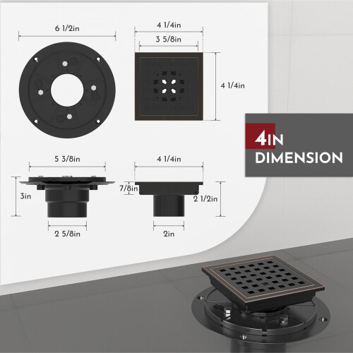 WEBANG Ralo de piso de chuveiro quadrado de 4 polegadas com flange Quadrato Grade removvel de qualidade alimentar SUS 304 em ao inoxidvel e ma 1