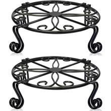 2er-Pack schwarzer Pflanzenstnder fr Blumentopf, robuster Topfhalter fr drinnen und drauen, Metall, rostfreies Eisen, Gartenbehlter, runde Sttz
