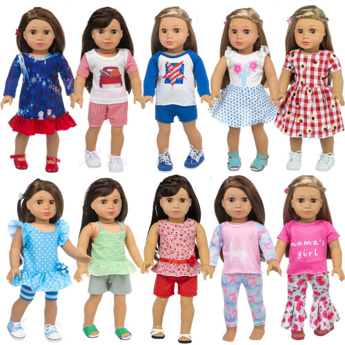 Conjuntos de roupas e acessrios para bonecas americanas de 23 peas para bonecas americanas de 18 polegadas - incluindo 10 conjuntos completos d