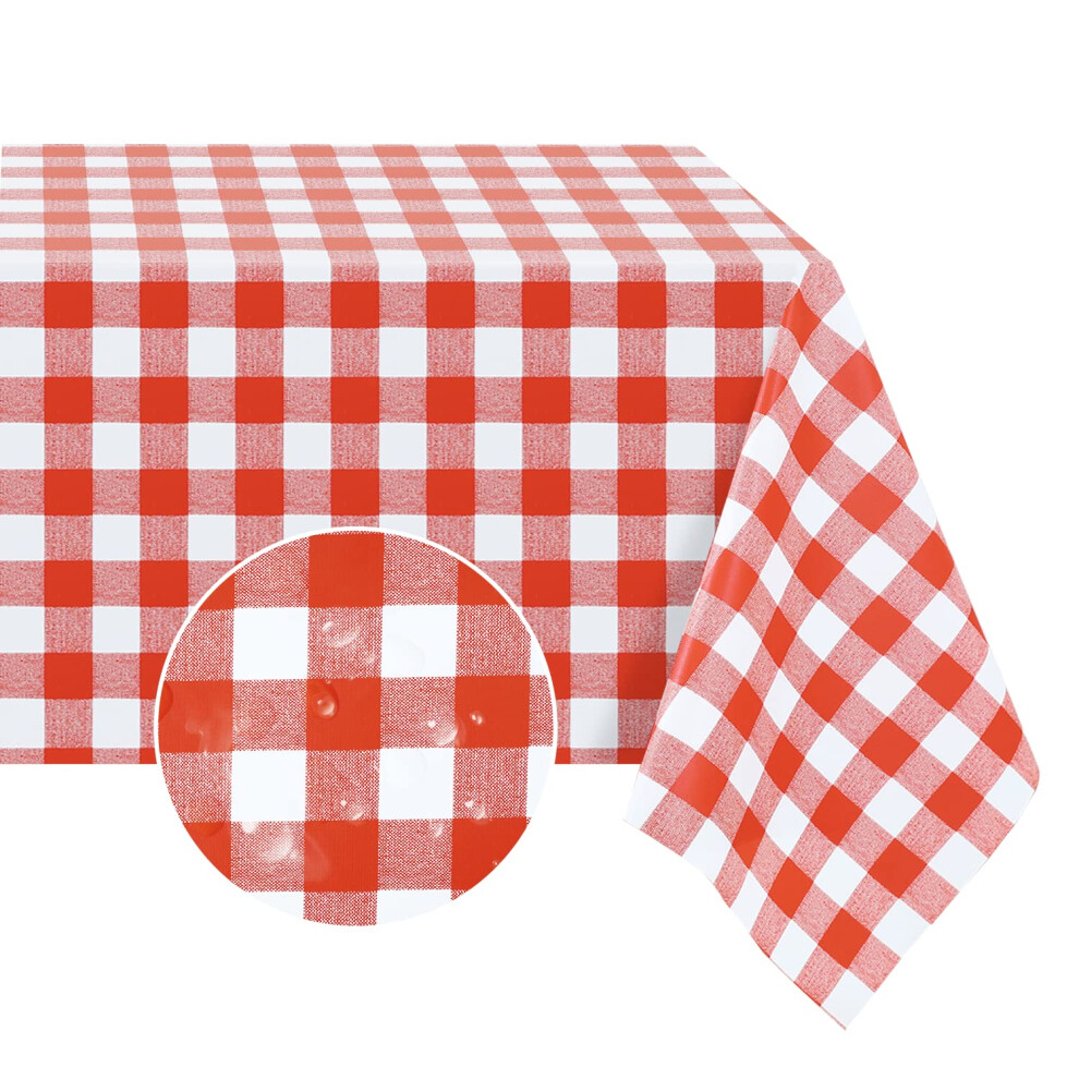 Romanstile Rectangle Vinyl PVC Tablecloth 100% Waterproof Buffalo Plaid Plastic Table Cloth Oil Proof Heavy Duty Wipeable Table Covers for Dini
