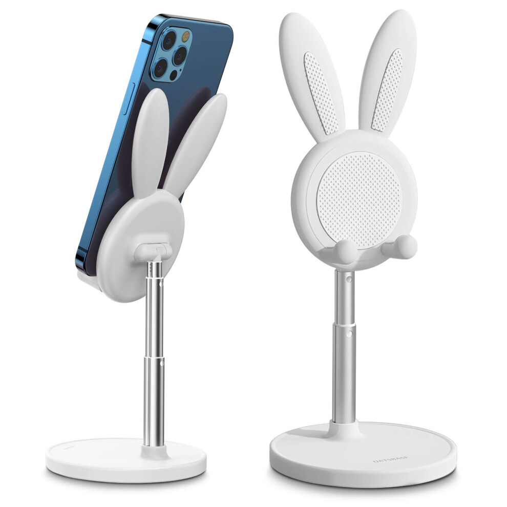Oatsbasf Cute Cell Phone Stand Adjustable Bunny Phone Stand For Desk Thick Case Friendly Holder Compatible With Iphone Kindle Ipad Switch A