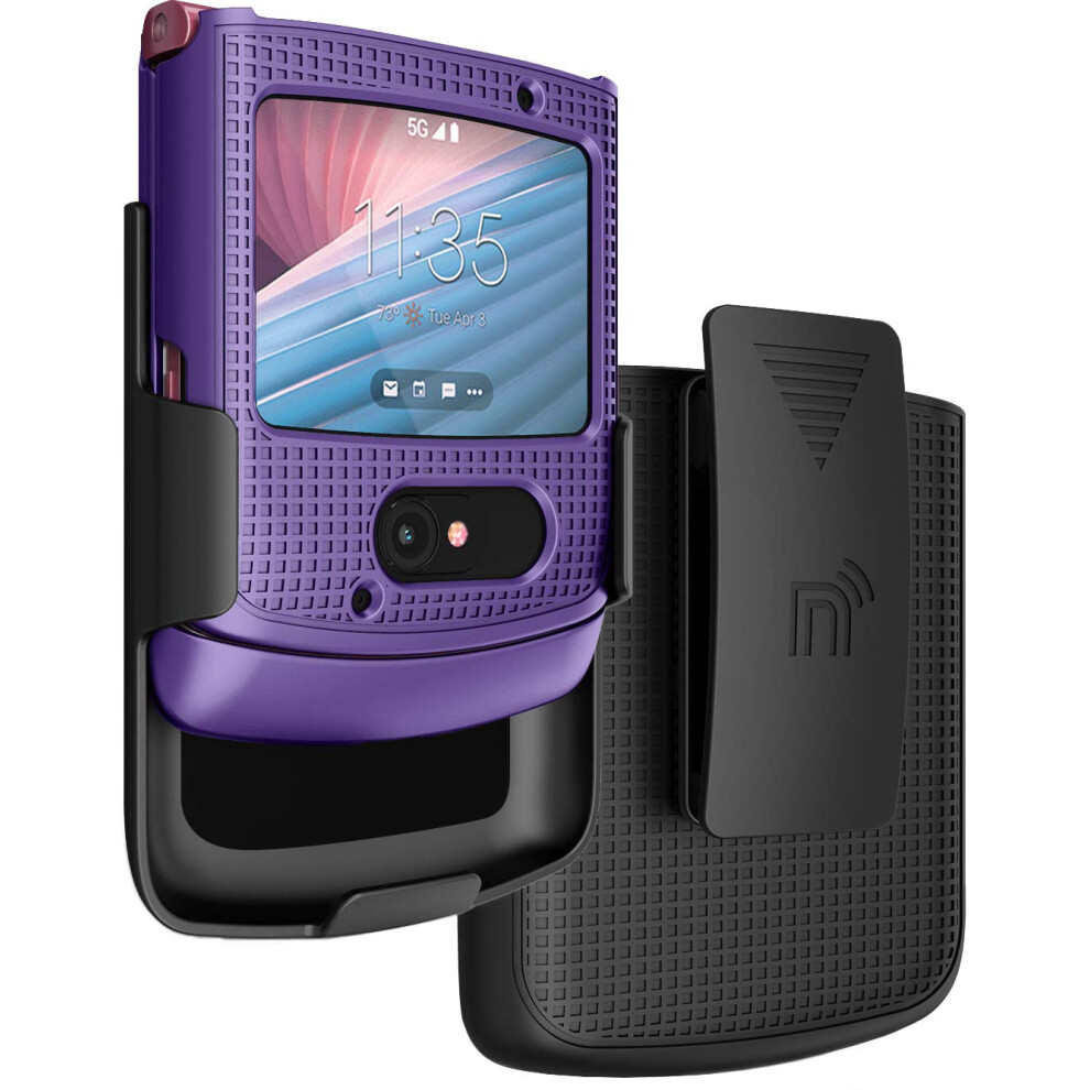 Case With Clip For Motorola Razr 5G Flip Phone Nakedcellphone [Purple] Hard Shell Slim Cover With [Rotating/Ratchet] Belt Hip Holster Holder Com Purple 795777874465