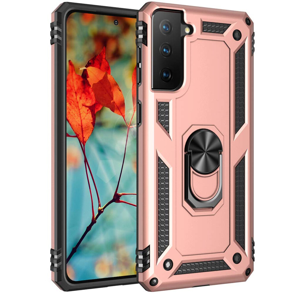 Dionsibei Military Grade Drop Impact For Samsung Galaxy S21 Plus Case 5G Metal Rotating Ring Kickstand Holder Armor Heavy Duty Shockproof Case Ga 745128638789