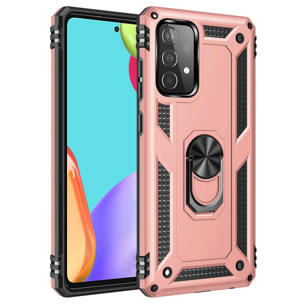 Dionsibei Military Grade Drop Impact For Samsung Galaxy A52 5G Case 360 Metal Rotating Ring Kickstand Holder Armor Heavy Duty Shockproof Case For 735279583465