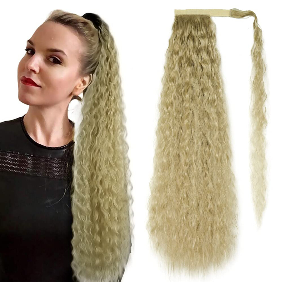 Yinmei Baibian Unisex 32Inch Ponytail Hair Extensions Long Curly Wavy Ponytails Corn Wavy Hairpieces Clip In Magic Paste Synthetic Warp Around Pony Tail