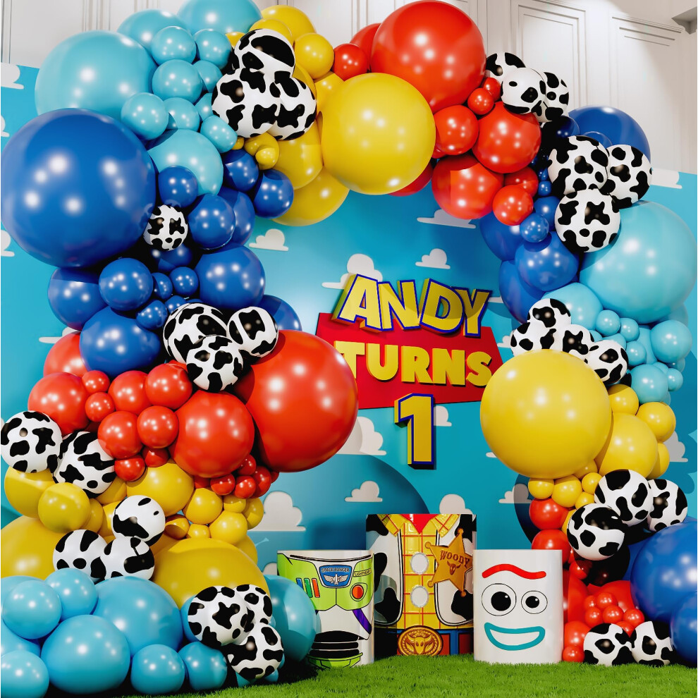 ALL-IN-1 Toy Story Balloons Garland Kit & Arch for Toy Story Birthday Party and Baby Shower Decorations - Toys Story Balloons Latex with Cow Patt
