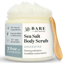 Bare Botanics ongeparfumeerde bodyscrub 24 oz - natuurlijk geurende zeezoutscrub gemaakt in Madison WI - geformuleerd met huidminnende vochtinbre