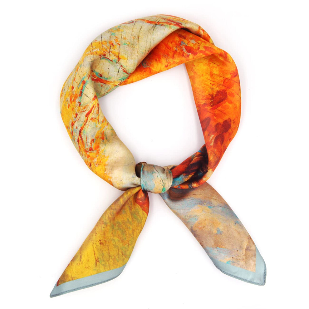 100% Pure Mulberry Silk Medium Square Scarf Head Scarf for Women (in) Natural Silk Neckerchief Printed Headscarf with Gift Packed (Yellow oil pai