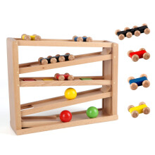 Qilay Wooden Race Track Car Ramp Racer Toy for Toddlers 5 Level Race Car Ramp Toy Set Includes 4 Wood Cars and 3 Balls Great Building Learning T