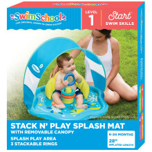 SwimSchool Baby-Splash-Spielmatte mit verstellbarem Baldachin  Aufblasbares Spielbecken fr Babys und Kleinkinder mit Rckenlehne  Inklusive B