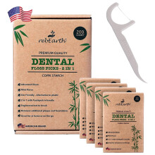 rebEarth Natural Tandtrd Picks - Oral Care Dental Picks m/tandstikker med mintsmag 2-i-1 Natural Floss & Tandstikker Plantebaserede tandtrde Ta