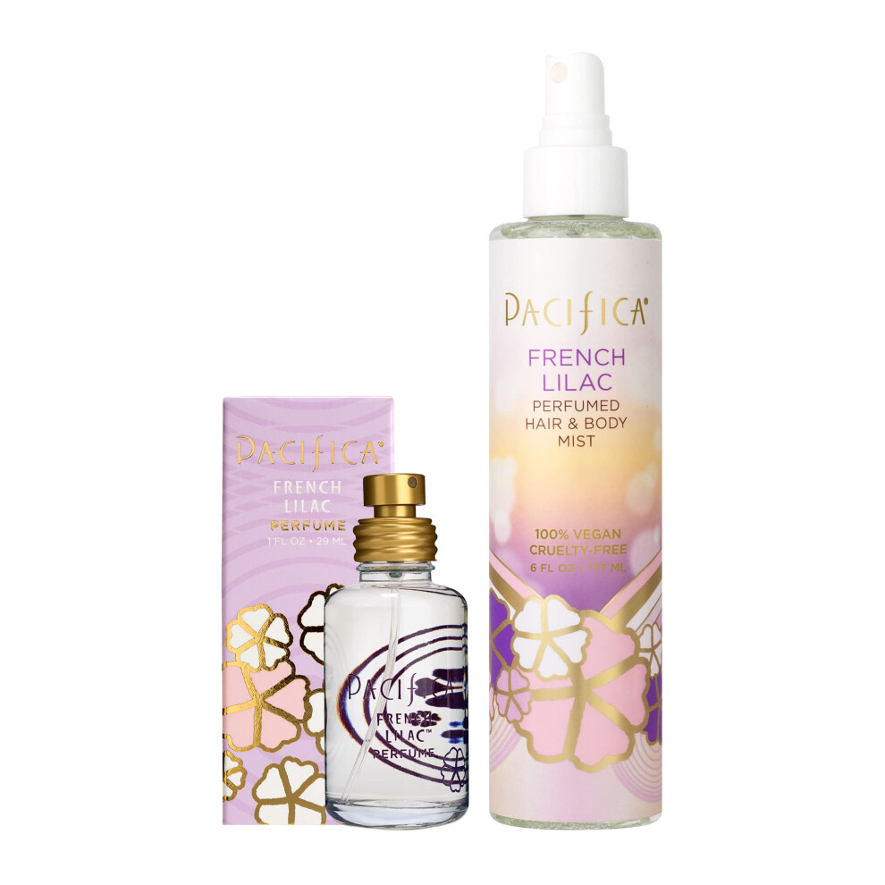 Pacifica French Lilac Perfume & Hair Mist and Body Spray Set - Fresh Spring Lilac Fragrance Duo with Magnolia  Ylang Ylang & Heliotrope Notes Veg