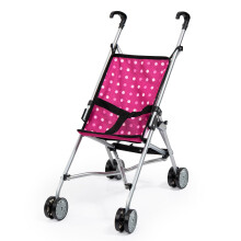 Bayer: Buggy Paraplu-kinderwagen - Felroze en witte stippen - Accessoire voor poppen tot 45 cm Opvouwbare design veiligheidsgordel Kinderspeelgoe