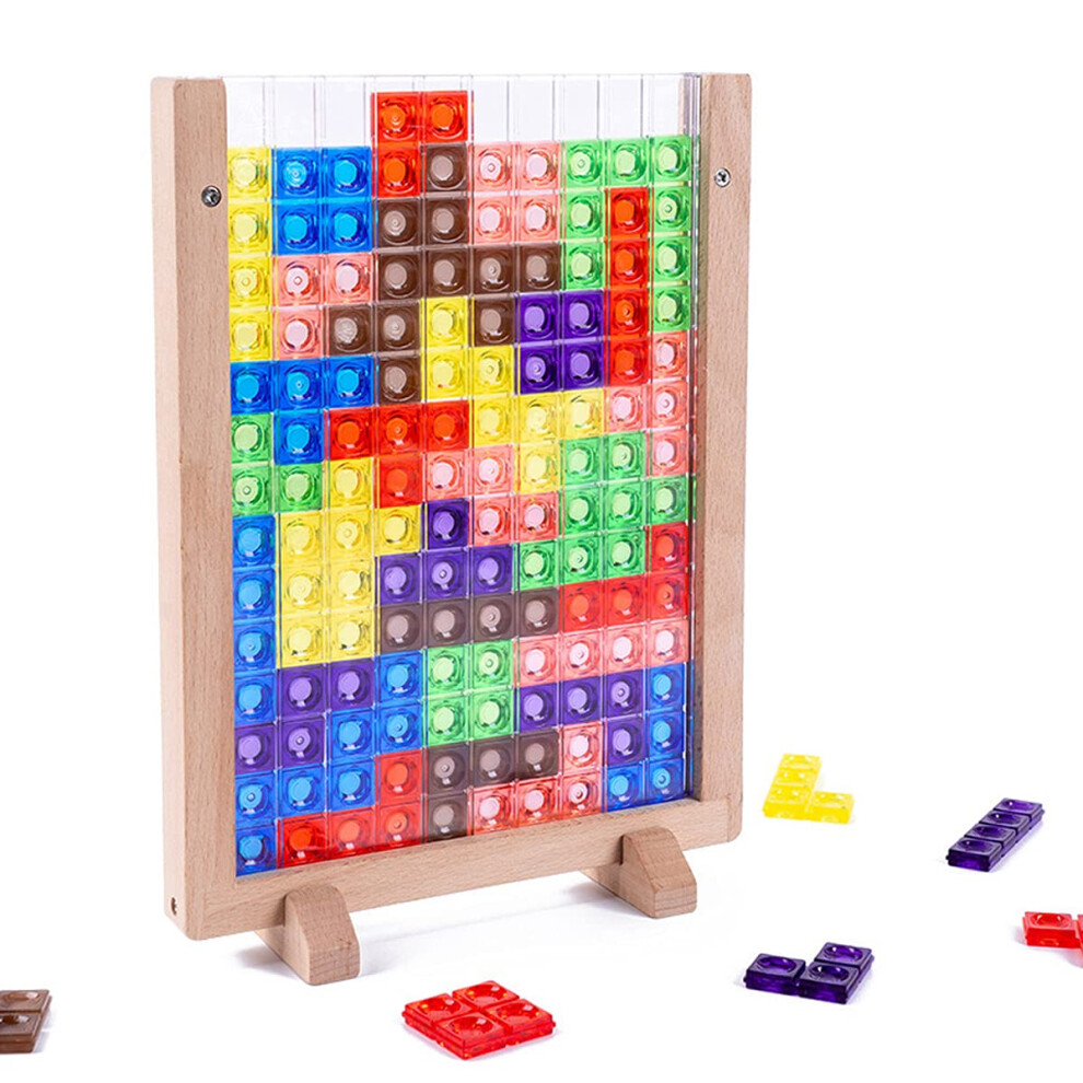 Wooden Blocks Puzzle Brain Teasers Toy  Intelligent Colorful 3D Plastic Blocks Game with Vertical Wood Frame Game Board  Tangram Educational Mont-image-OPC-PHWTPVM-NEW
