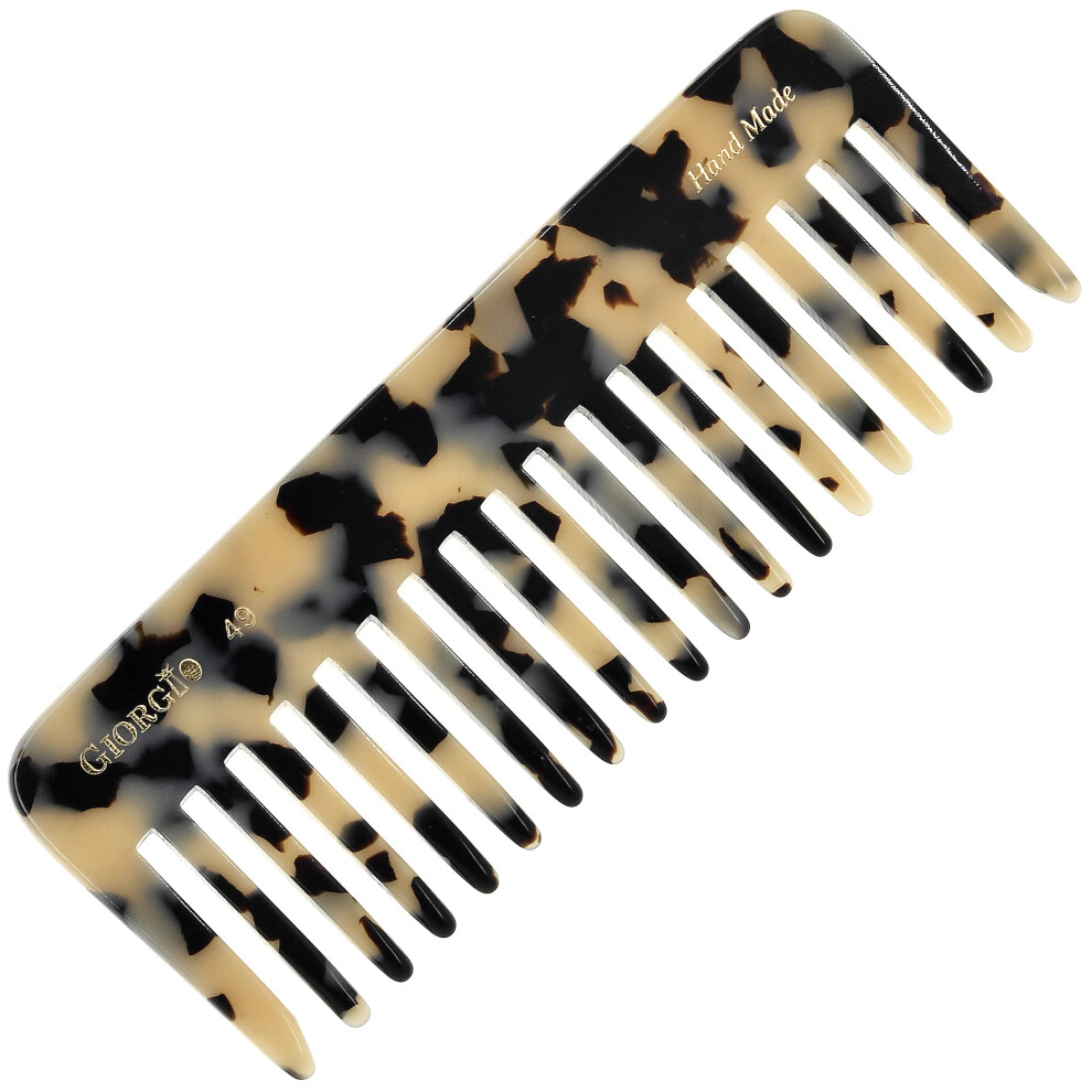 Giorgio G49 White Tokyo Wide Tooth Detangler Comb For Thick Curly Wavy Hair Wet Or Dry. Handmade Quality Cellulose Saw-Cut Hand Polished