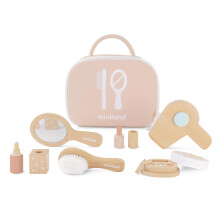 Ensemble de beaut en bois de Miniland Doll - Ensemble accessible de qualit avec 6 pices en bois et 1 casse de transport au stockage pour les e