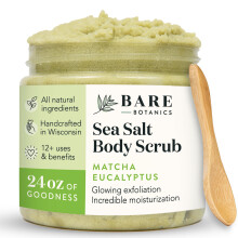 Bare Botanics matcha eucalyptus body scrub 24 oz - natuurlijk geurende zeezout struik