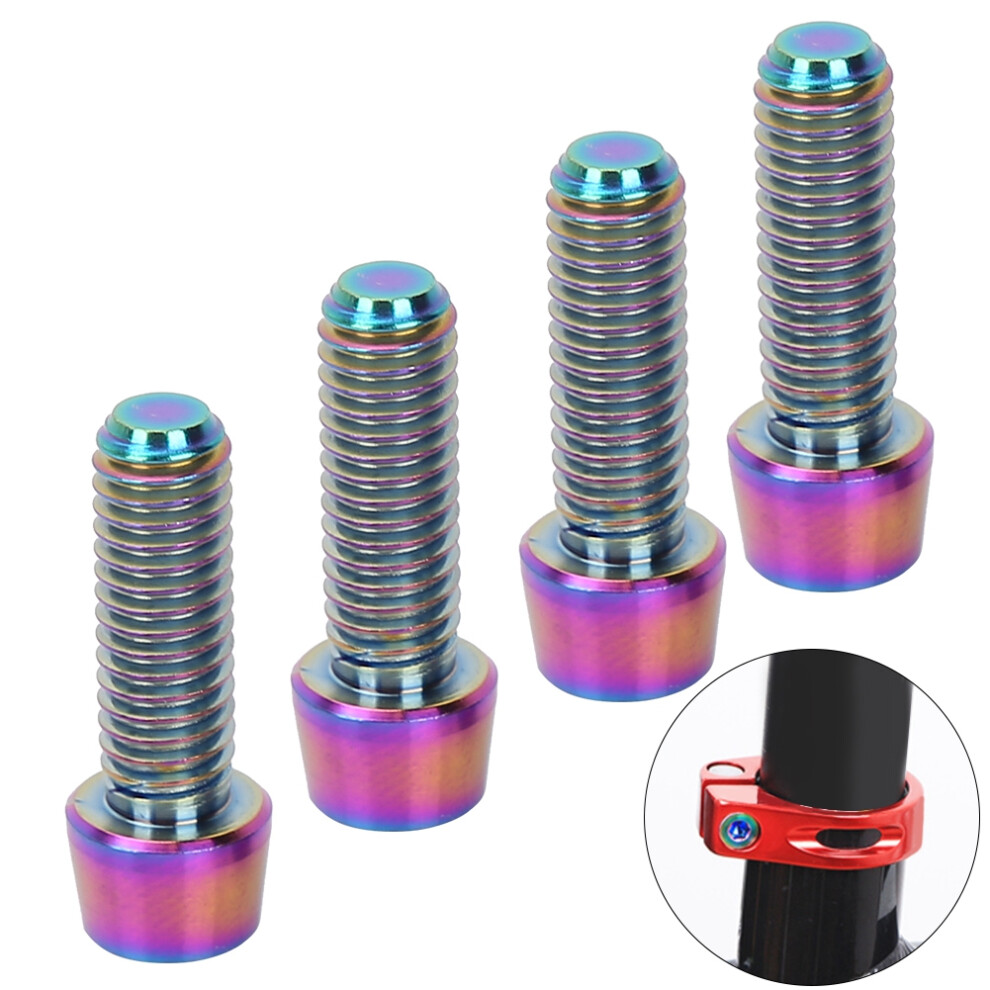 4Pcs M6*18Mm Bicycle Titanium Alloy Tapered Bolts Mountain Bike Stem Fixed Screws 8411324586927