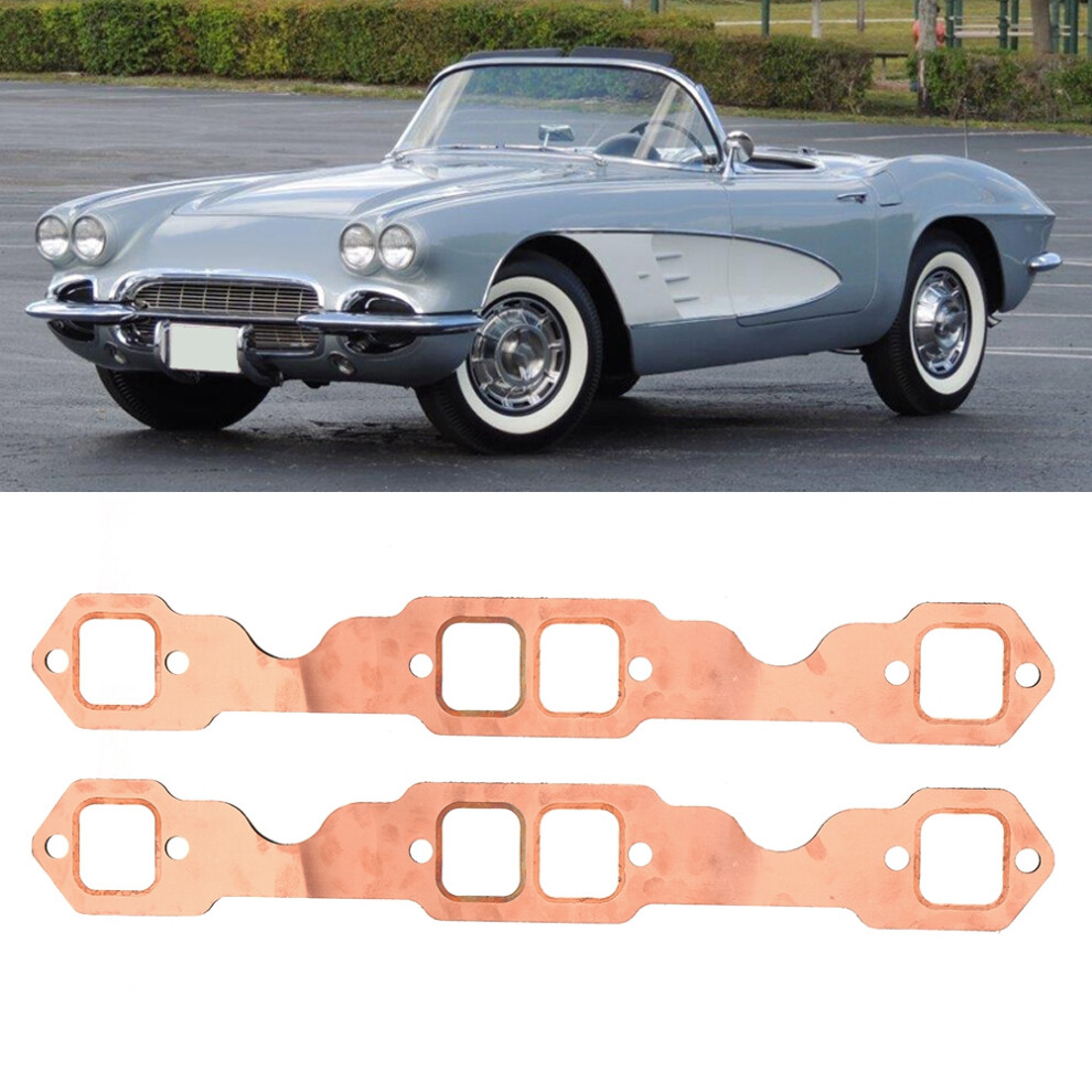 2Pcs Square Port Copper Plating Header Exhaust Gaskets Reusable Fit For Sbc Chevy 327 305 350 8431324587809
