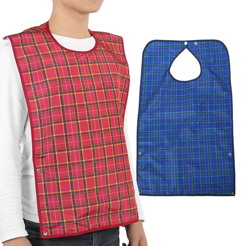 Blue Adult Waterproof Mealtime Bib Double Layer Elder Dinning Clothes Protector