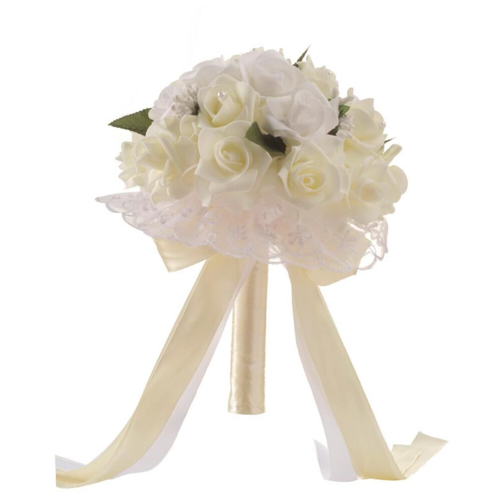 (white) Crystal Roses Bridesmaid Wedding Bouquet Bridal Artificial Silk Flowers