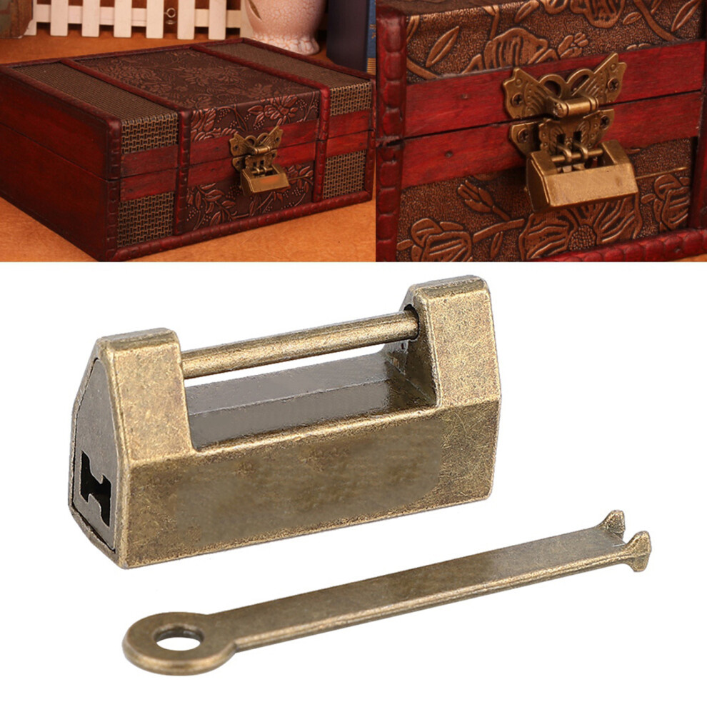 Vintage Chinese Style Mini Copper Padlock Horizontal Lock For Jewelry Box 7891324593254