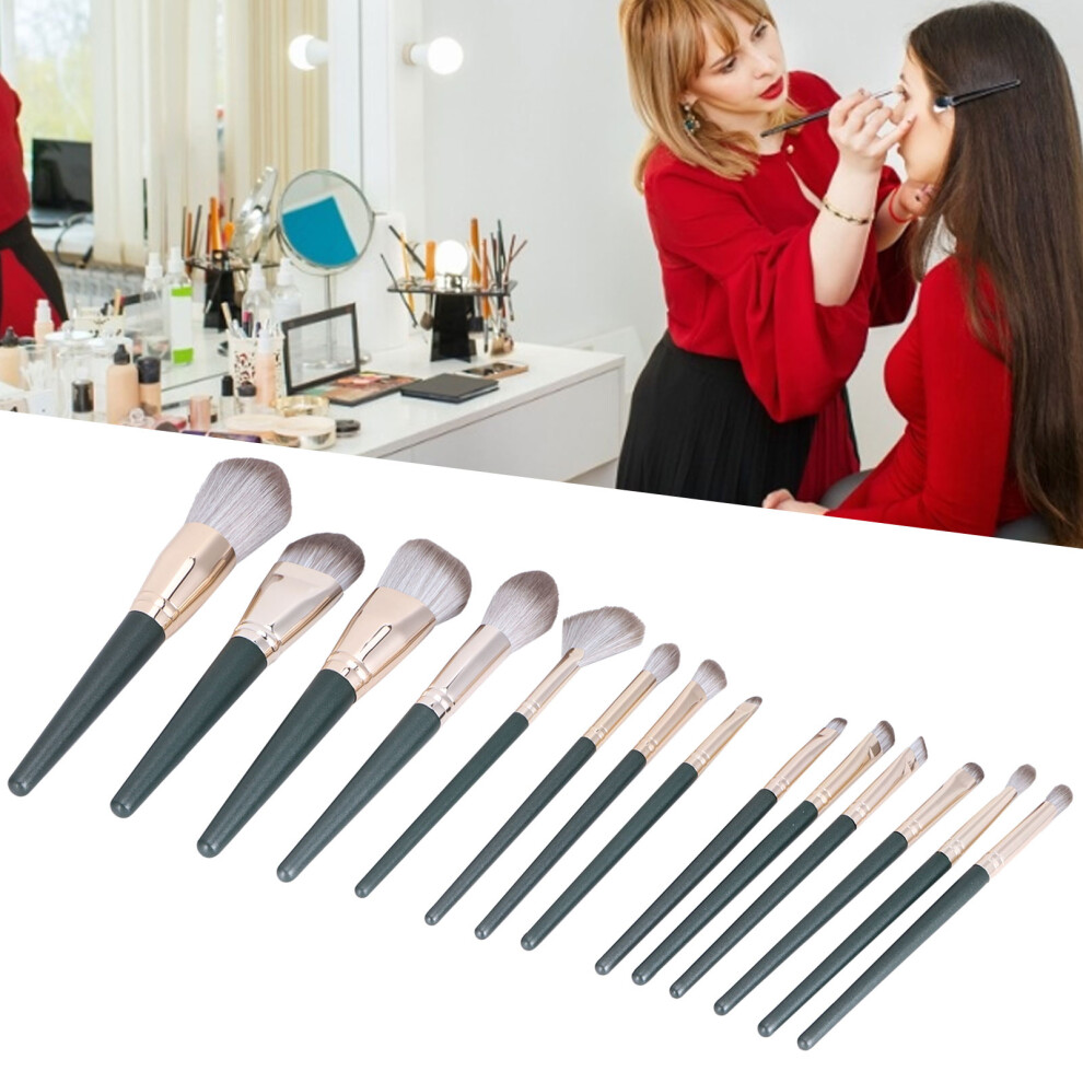 Dark/Green 14Pcs Makeup Brush Set Beginner Cosmetic Powder Blusher Eyeshadow Blending Tool