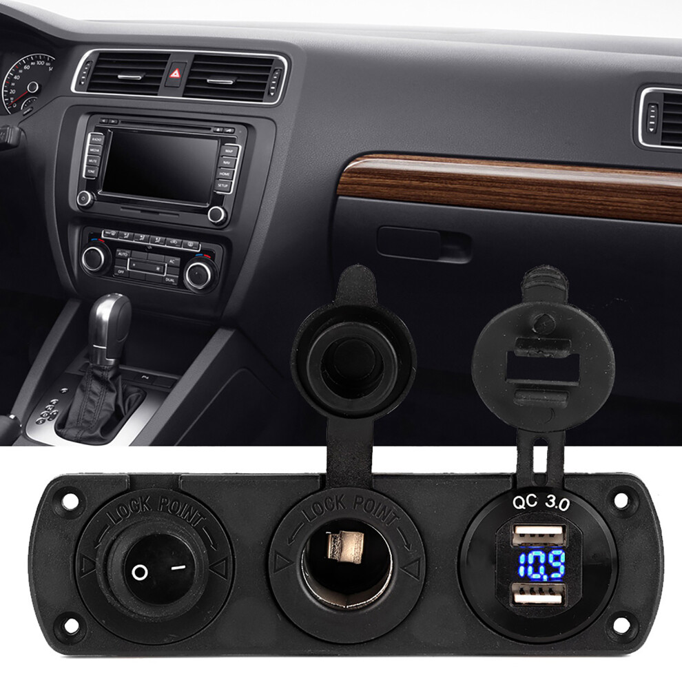 12V Cigarette Lighter Socket Dual Usb Power Charger+Independent Switch With Led Blue 7641324600472