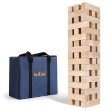 GOTHINK gigantisch tuimeltorenspel supergroot 51 stuks houten blokken stapelspel stapelen tot meer dan 1,5 meter houten blokken met draagtas jumb