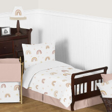 Sweet Jojo Designs Boho Rainbow Girl Peuter Kid Beddengoed Set - Kinder 5-delige Dekbed Sham Lakens - Blush Roze Stoffig Rose Goud Geel Mauve Tau