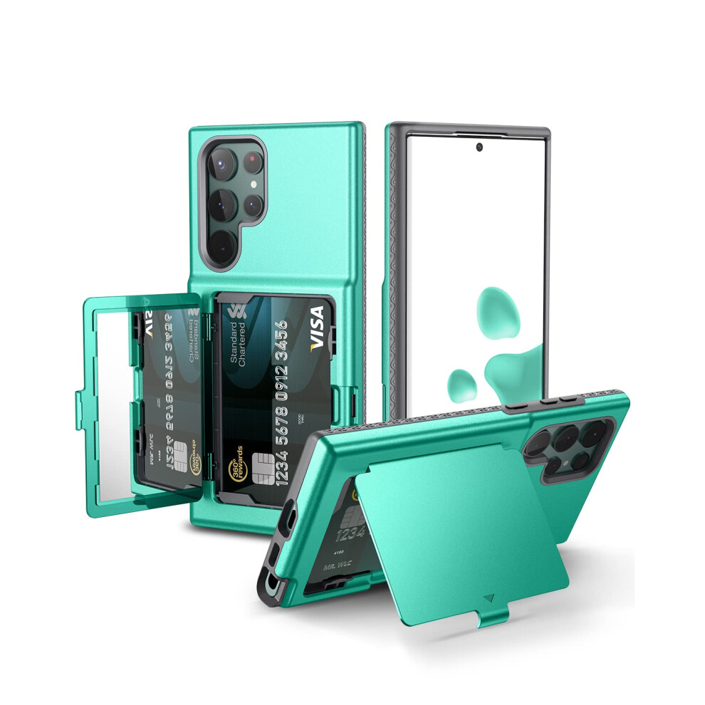Welovecase Samsung Galaxy S22 Ultra Case Wallet Case With Credit Card Holder & Hidden Mirror All-Round Protection Shockproof Phone Cover Designe 4897096183115