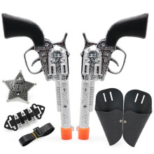 O conjunto de brinquedos da polcia de cowboy ocidental infantil inclui coldre de pistola de brinquedo, crach de xerife, cinto de balas adequado