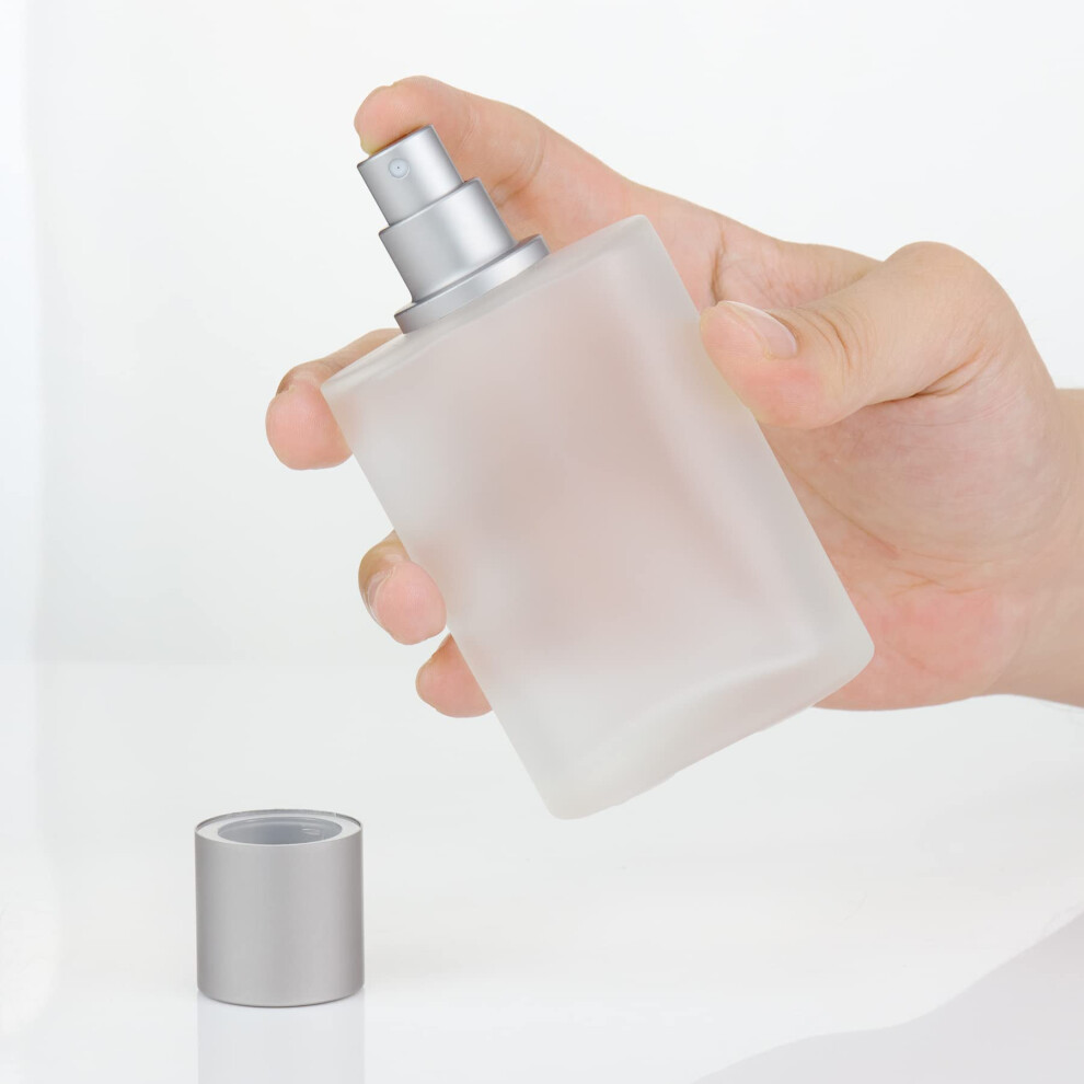 Jjkmall 100Ml 3.4Oz Refillable Spray Perfume Bottles Large Cosmetic Fine Mist Atomizer Empty Frosted Clear Glass Essential Oil Container For Trav