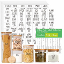 Hebayy 612 All Caps Minimalist Pantry Food Labels  Herb Spice Seasoning Oil Stickers  Plus 51 Blank Ones  Waterproof  Oil & Tear Resistant  No Re