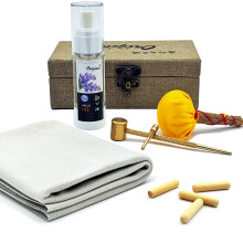 Sword Katana Cleaning Kit Contains Choji Oil Copper Hammer Chamois Uchiko Ball 2 Pairs Peg (Mekugi) Apply to Care for Japanese Samurai Swords