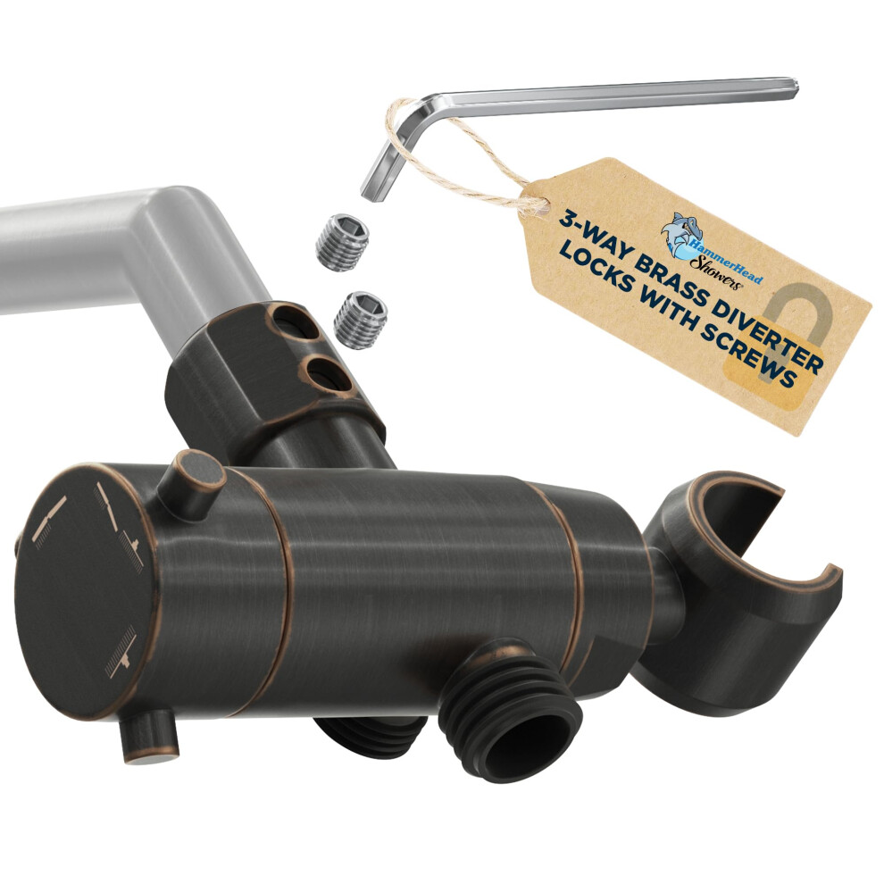 Hammerhead Showers All Metal 3-Way Shower Diverter Valve With Shower Head Holder Universal Splitter For Handheld Spray Wand And Rain Showerhead 850035234655