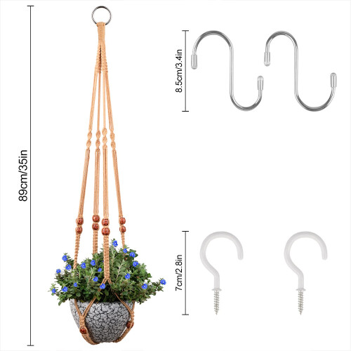 RIFNY Macrame Plant Hanger para vasos de plantas de 5 a 10 polegadas Kits de cabide de corda tecida de 35 polegadas com ganchos e contas de madei 1