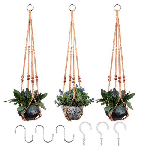RIFNY Macrame Plant Hanger para vasos de plantas de 5 a 10 polegadas Kits de cabide de corda tecida de 35 polegadas com ganchos e contas de madei