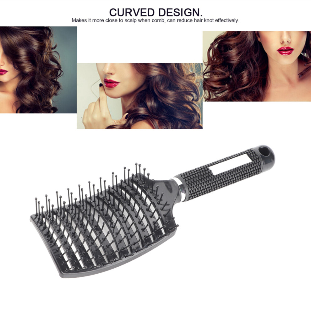 Unisex Black Hair Brush Curved Massage Comb Salon Hairdressing Tool Anti Skid(Black)