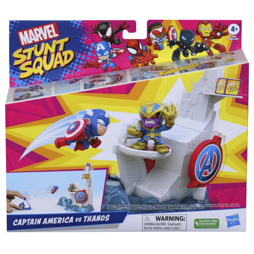 Marvel Stunt Squad Tower Smash Playset Capito Amrica vs. Thanos Figuras de ao de super-heris de 1,5 polegadas Brinquedos da Marvel para cria 1